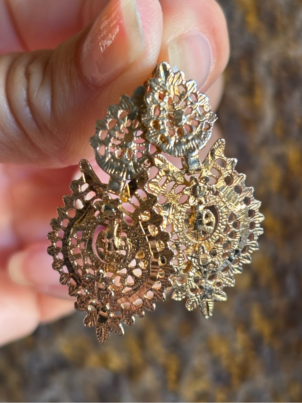 Gorgeous Vintage Authentic Portugal 14K Gold Plated Earrings Filagree Ornate